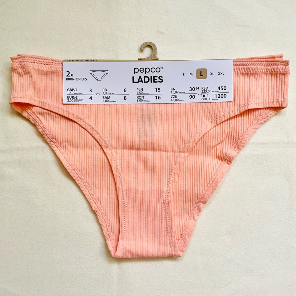 Ladies Peach Ribbed Bikini Briefs - 2 Pack Comfort